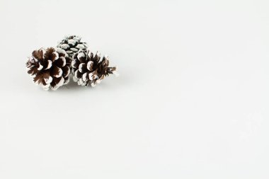 Noel ağacı oyuncakları Beyaz arka planda çam kozalakları