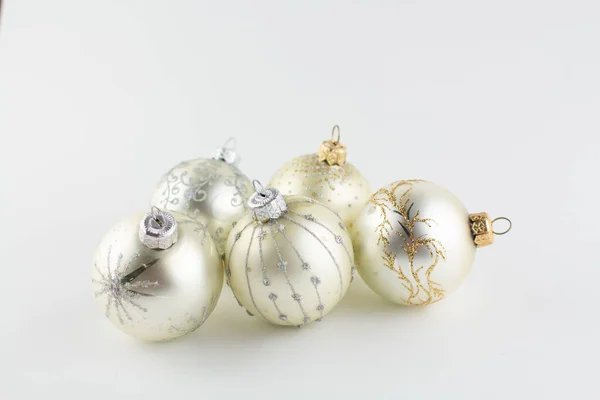 Veel Zilveren Ballen Voor Kerstboom Achtergrond — Stockfoto