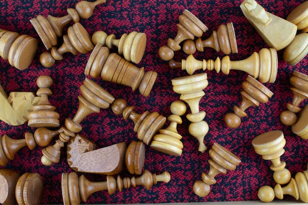 Set Chess Pieces Lies Wooden Box — Stock Photo, Image