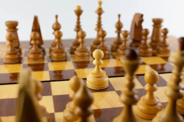 Chessboard Made Wooden Pieces White — Stock Photo, Image