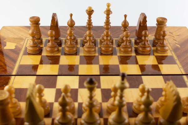 Chessboard Made Wooden Pieces White — Stock Photo, Image
