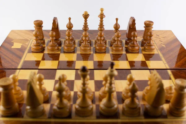 Chessboard Made Wooden Pieces White — Stock Photo, Image