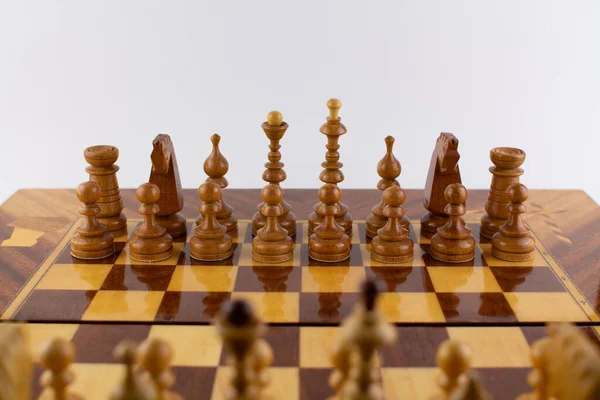 Chessboard Made Wooden Pieces White — Stock Photo, Image