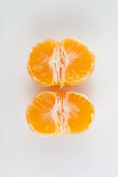 Beautiful Ripe Peeled Tangerine White Background — Stock Photo, Image