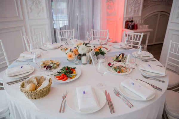 Mesa Boda Restaurante Con Decoración Comida — Foto de Stock