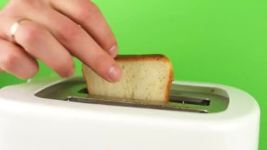 Kızarmış ekmek kızartma makinesinde kızartılmış yeşil arka planda.