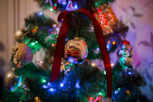Noel Ağacında Çelenkli Güzel Bir Oyuncak — Stok fotoğraf
