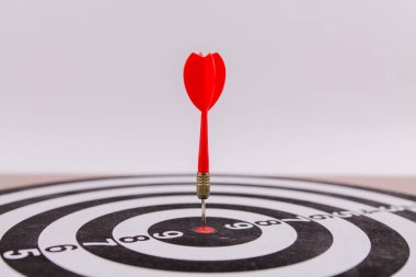 Hedefin tam ortasına bir kırmızı dart dartı isabet etti.