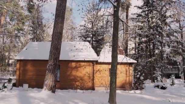 Pequeña Iglesia Madera Invierno Bosque Nieve — Vídeos de Stock