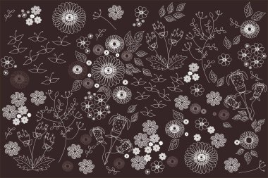 bahar deseni farklı çiçekler ve yapraklar