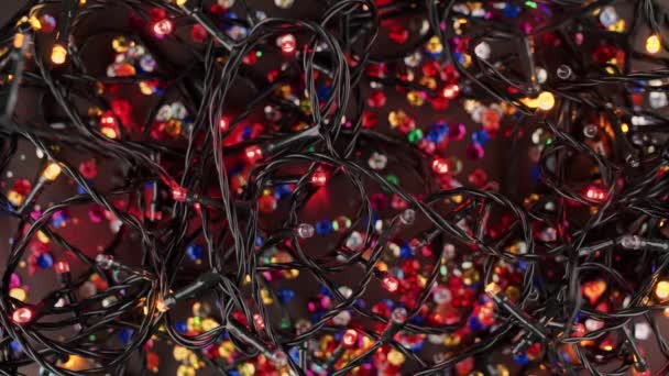Multicolored Garland Flashing Light Bulbs Background Holiday New Year Birthday — Stock Video