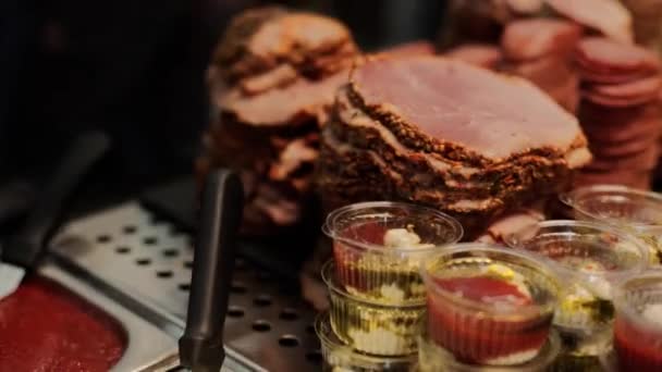 Irisan Ham Untuk Sandwich Kafe Restoran — Stok Video