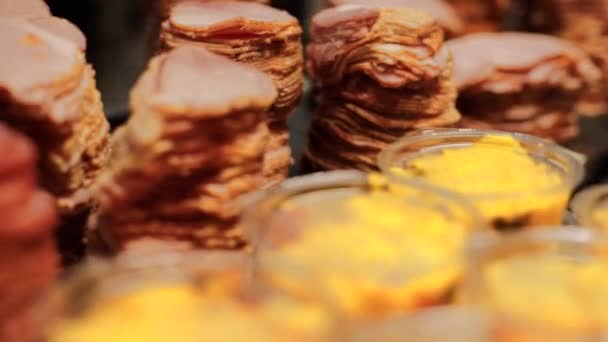 Нарезанная Ветчина Бутербродов Кафе — стоковое видео