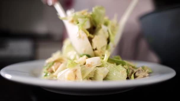 Coloque Salada Prato Mesa — Vídeo de Stock
