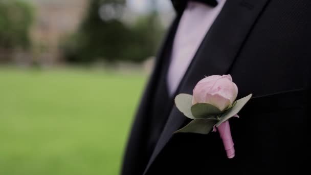 Γαμπρός Είναι Μπουτονιέρα Γαμήλιο Κοστούμι — Αρχείο Βίντεο