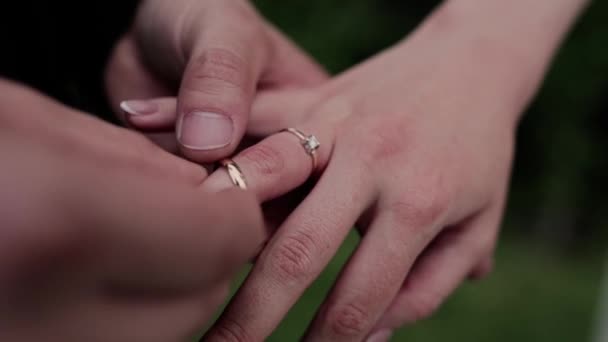 Groom Bride Put Wedding Ring Finger — Stok video