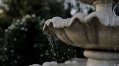 Bahçedeki dekoratif çeşme. Suyla güzel.