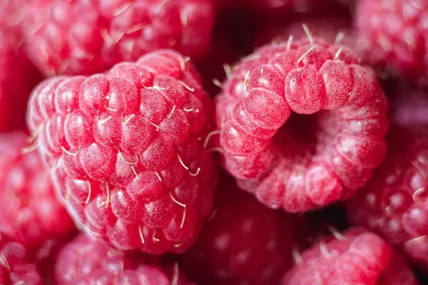 Makro der reifen Himbeeren. Himbeeren Hintergrund — Stockfoto