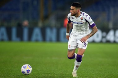 Roma, İtalya - 01 / 11 / 2020: C.BIRAGHI (FIORENTINA) İtalyan Serisi A ligi 20 / 21 futbol karşılaşmasında Roma 'daki Olimpiyat Stadyumu' nda As Roma ve Fiorentina arasında maç yaptı