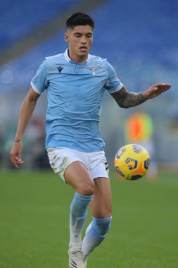 Roma, İtalya - 08 / 11 / 2020: Joaquin Correa Serie A İtalya Ligi karşılaşması sırasında Roma Olimpiyat Stadyumu 'nda SS LAZIO FC Juventus' a karşı.