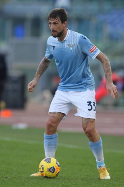 Roma, İtalya - 08 / 11 / 2020: Francesco Acerbi (LAZIO) Serie A İtalya Ligi karşılaşması sırasında Roma Olimpiyat Stadyumu 'nda SS LAZIO FC Juventus' a karşı.