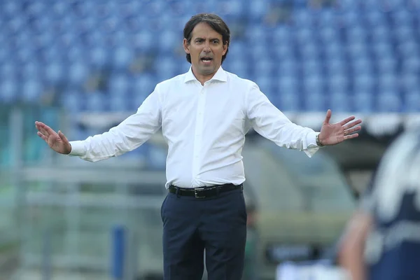 Rzym Włochy 2020 Simone Inzaghi Lazio Akcji Podczas Meczu Ligi — Zdjęcie stockowe