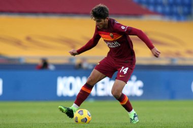 Roma, İtalya - 22 / 11 / 2020: LEONARDO SPINAZOLA (ROMA) Serie A İtalya Ligi karşılaşması sırasında Roma 'daki Olimpiyat Stadyumu' nda AS ROMA - PARMA CALCIO 1913.