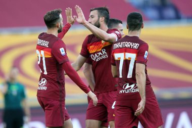 Roma, İtalya - 22 / 11 / 2020: H.MKHITARYAN (ROMA) Serie A italyan ligi maçında gol ve kutlama rekoru ROMA - PARMA CALCIO 1913 Roma Olimpiyat Stadyumu 'nda.