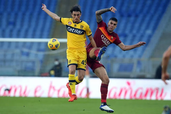 Roma Itália 2020 Roberto Inglese Parma Gianluca Mancini Roma Ação — Fotografia de Stock