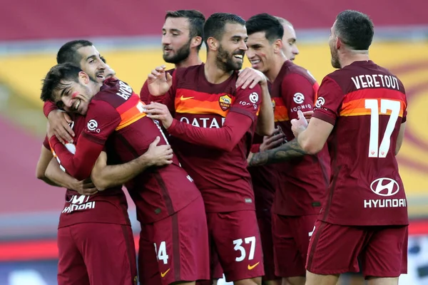 Řím Itálie 2020 Mkhitaryan Roma Score Goal Celebrates Serie Italian — Stock fotografie
