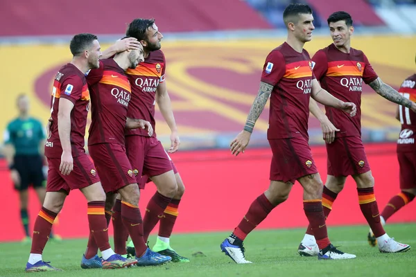 Roma Itália 2020 Mkhitaryan Roma Score Goal Celebrates Serie Italian — Fotografia de Stock