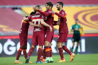 Roma, İtalya - 22 / 11 / 2020: H.MKHITARYAN (ROMA) Serie A italyan ligi maçında gol ve kutlama rekoru ROMA - PARMA CALCIO 1913 Roma Olimpiyat Stadyumu 'nda.