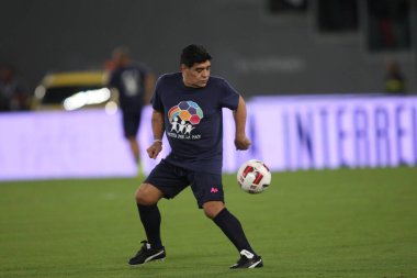 Roma, İtalya - 12 / 10 / 2014: Diego Armando Maradona Roma 'daki Olimpiyat Stadyumu' nda Papa Francis 'e adanmış 