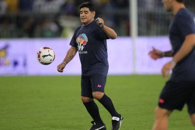 Roma, İtalya - 12 / 10 / 2014: Diego Armando Maradona Roma 'daki Olimpiyat Stadyumu' nda Papa Francis 'e adanmış 
