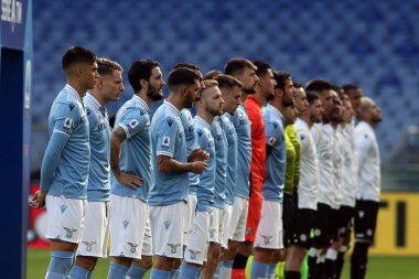 Roma, İtalya - 29 / 11 / 2020: İtalyan Serie A ligi öncesi Lazio takımı 20 / 21 SS LAZIO ile UDINESE arasında Roma Olimpiyat Stadyumu 'nda oynanan futbol karşılaşması