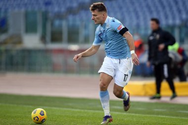 Roma, İtalya - 29 / 11 / 2020: Ciro Immobile (LAZIO) İtalyan Serie A Ligi 20 / 21 futbol karşılaşmasında SS LAZIO ile UDINESE arasında Roma Olimpiyat Stadyumu 'nda oynanan karşılaşmada