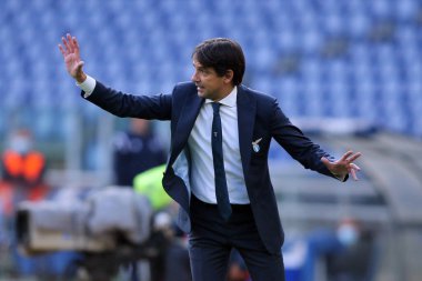 Roma, İtalya - 29 / 11 / 2020: Simone Inzaghi (LAZIO) İtalyan Serisi A Ligi 20 / 21 futbol karşılaşmasında SS LAZIO ile UDINESE arasında Roma Olimpiyat Stadyumu 'nda oynanan karşılaşmada