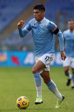 Roma, İtalya - 29 / 11 / 2020: Joaquin Correa İtalya Serie A ligi 20 / 21 futbol karşılaşmasında SS LAZIO ile UDINESE arasında Roma Olimpiyat Stadyumu 'nda oynanan karşılaşmada