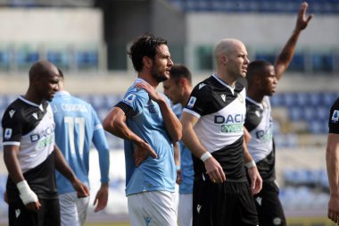 Roma, İtalya - 29 / 11 / 2020: Marco Parolo (LAZIO) İtalyan Serie A Ligi 20 / 21 futbol karşılaşmasında SS LAZIO ile UDINESE arasında Roma Olimpiyat Stadyumu 'nda oynanan karşılaşmada