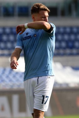 Roma, İtalya - 29 / 11 / 2020: Ciro Immobile (LAZIO) İtalyan Serie A Ligi 20 / 21 futbol karşılaşmasında SS LAZIO ile UDINESE arasında Roma Olimpiyat Stadyumu 'nda oynanan karşılaşmada