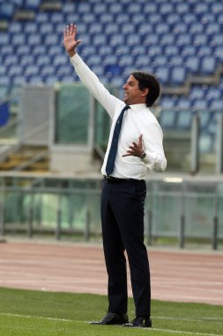 Roma, İtalya - 29 / 11 / 2020: Simone Inzaghi (LAZIO) İtalyan Serisi A Ligi 20 / 21 futbol karşılaşmasında SS LAZIO ile UDINESE arasında Roma Olimpiyat Stadyumu 'nda oynanan karşılaşmada