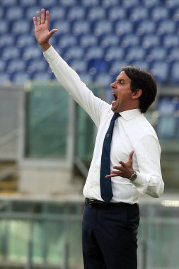 Roma, İtalya - 29 / 11 / 2020: Simone Inzaghi (LAZIO) İtalyan Serisi A Ligi 20 / 21 futbol karşılaşmasında SS LAZIO ile UDINESE arasında Roma Olimpiyat Stadyumu 'nda oynanan karşılaşmada