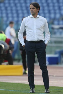 Roma, İtalya - 29 / 11 / 2020: Simone Inzaghi (LAZIO) İtalyan Serisi A Ligi 20 / 21 futbol karşılaşmasında SS LAZIO ile UDINESE arasında Roma Olimpiyat Stadyumu 'nda oynanan karşılaşmada