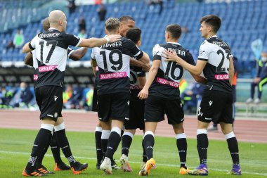 Roma, İtalya - 29 / 11 / 2020: FORESTIERI (UDINESE) İtalyan Serisi 'nde KLEBRATES golü SS LAZIO ve UDINESE arasında oynanan 20 / 21' lik futbol maçı, Roma Olimpiyat Stadyumu 'nda