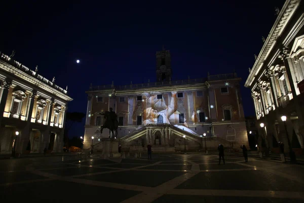 Roma Italia 2020 Video Mapping Campidoglio Nei Giorni Natale 2020 — Foto Stock