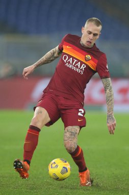 ROME, İtalya - 23.12.2020: RICK KARSDORP (ROMA) İtalyan Serisi A Ligi 2020 futbol karşılaşmasında AS ROMA - CAGLIARI Olimpiyat Stadyumu, Rom
