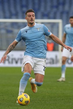 ROME, İtalya - 06.01.2021: Milinkoviç-Saviç (LAZIO) İtalya Serie A Ligi 2020-2021 futbol karşılaşmasında SS LAZIO-FIORENTINA, Roma Olimpiyat Stadyumu 'nda