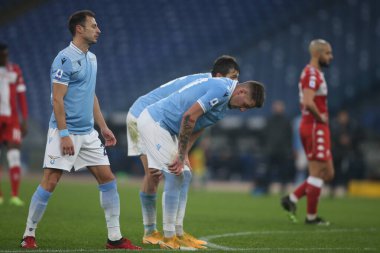 ROME, İtalya - 06.01.2021: Milinkoviç-Saviç (LAZIO) İtalya Serie A Ligi 2020-2021 futbol karşılaşmasında SS LAZIO-FIORENTINA, Roma Olimpiyat Stadyumu 'nda