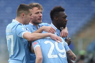 ROME, İtalya - 06.01.2021: Felipe Caicedo (LAZIO) İtalya Serisi 2020-2021 sezonunda Roma 'daki Olimpiyat Stadyumu' nda SS LAZIO-FIORENTINA arasındaki futbol maçında gol attı.