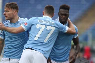 ROME, İtalya - 06.01.2021: Felipe Caicedo (LAZIO) İtalya Serisi 2020-2021 sezonunda Roma 'daki Olimpiyat Stadyumu' nda SS LAZIO-FIORENTINA arasındaki futbol maçında gol attı.